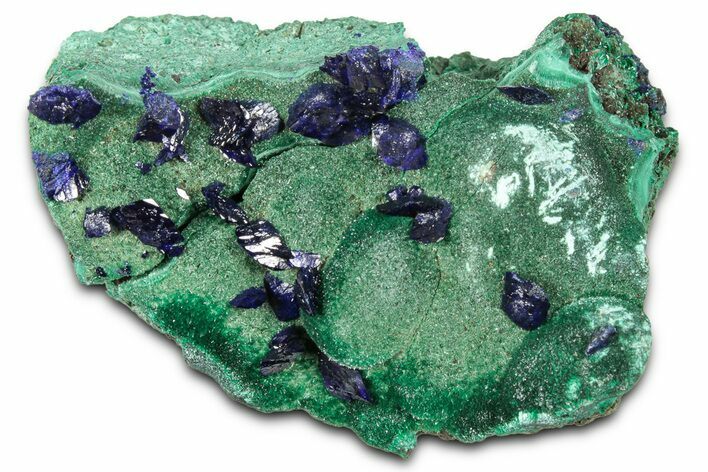 Lustrous Azurite Crystals with Fibrous Malachite - China #350789